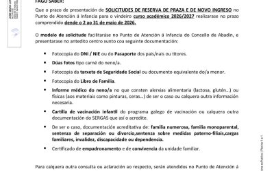 Punto de Atención á Infancia para o curso 2026/2027